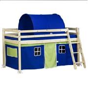 Wooden Mid Sleeper Bed Frame with Blue Tent