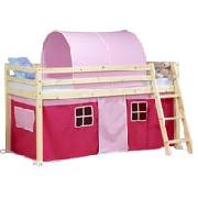 Wooden Mid Sleeper Bed Frame with Pink Tent