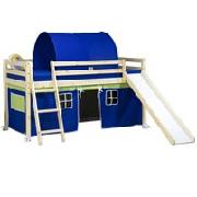 Wooden Mid Sleeper Bed Frame with Slide and Blue Tent