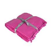 Gloss Pom Pom Fleece Throw - Pink