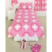 Overlapping Circles Single Duvet Set with Curtains - Pink