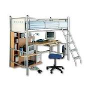 Silver Single High Sleeper with Shelving and Desk