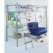 Silver Sleep and Sit High Sleeper with Desk and Blue Futon