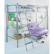 Silver Sleep and Sit High Sleeper with Desk and Lilac Futon