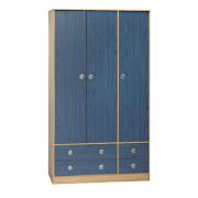 Brooklyn 3 Door 4 Drawer Wardrobe, Blue