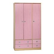 Brooklyn 3 Door 4 Drawer Wardrobe, Pink