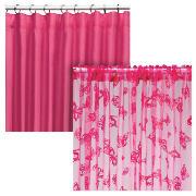 Kids' Curtains, Pink and Flocked Butterfly Voile