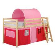Pine Mid Sleeper with Pink Tent and Tunnel, Natural Laquered